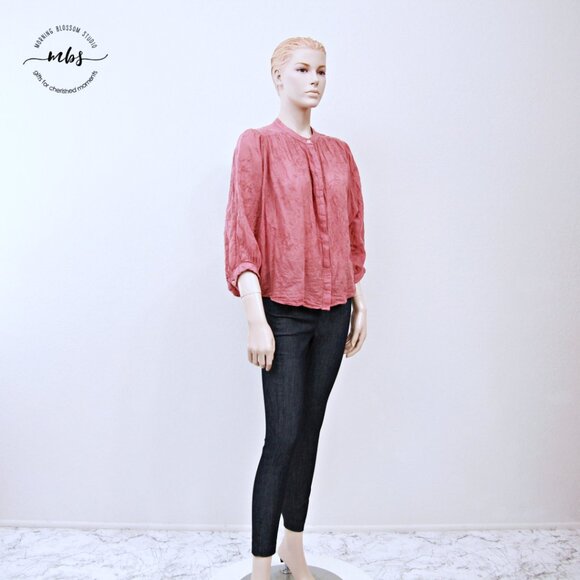 Anthropologie Pilcro the Tavi Embroidered Button Down Blouse Pink Women S - Picture 2 of 14